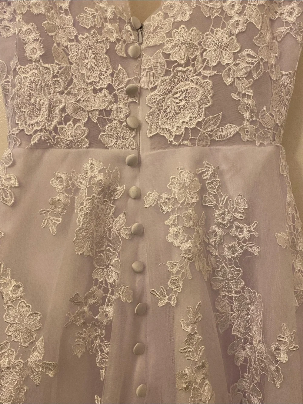 Lavender Lace A-Line Wedding Dress Size XS Floral Appliqué Tulle Bridal Gown - Picture 7 of 7
